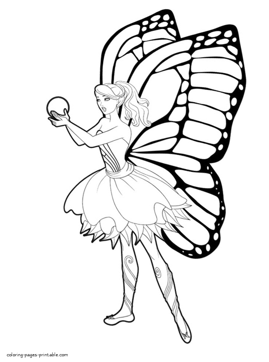 Coloring pages The Fairy Princess  and Barbie Mariposa
