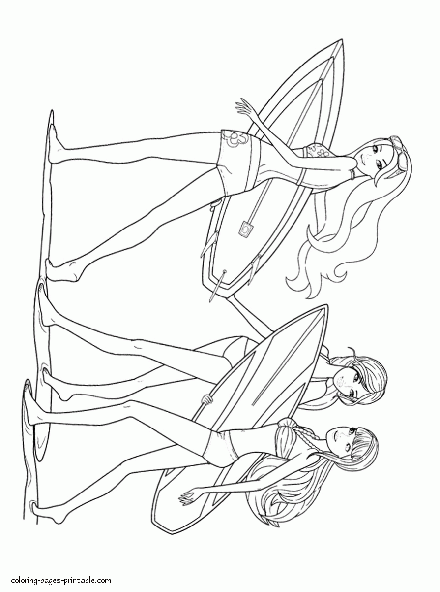 Barbie surfing coloring pages