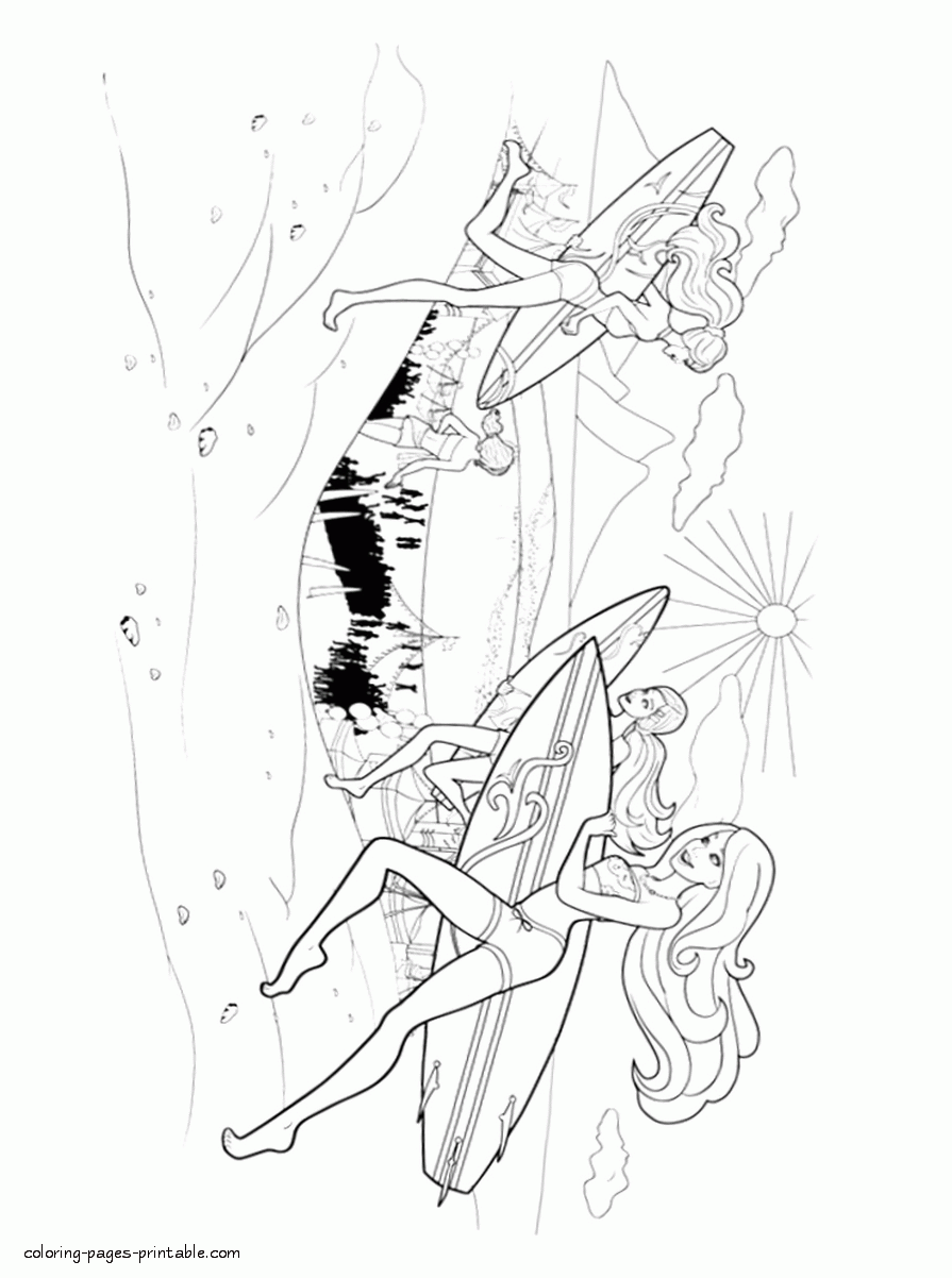 Barbie in a Mermaid Tale coloring pages on the beach