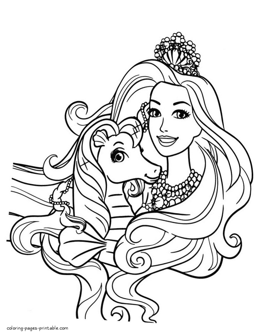 Pearl Princess coloring pages. Barbie doll