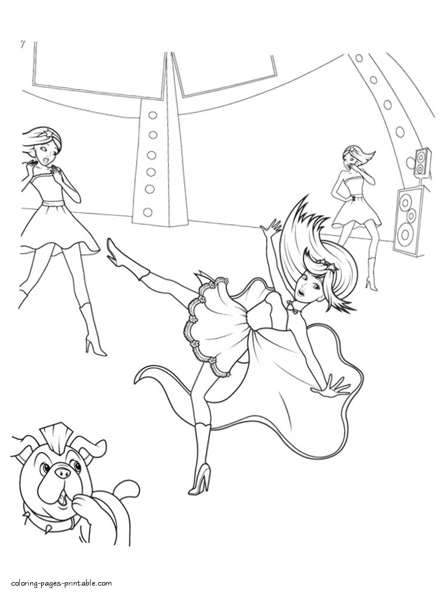 Coloring page for downloading. Barbie: The Princess & The Popstar