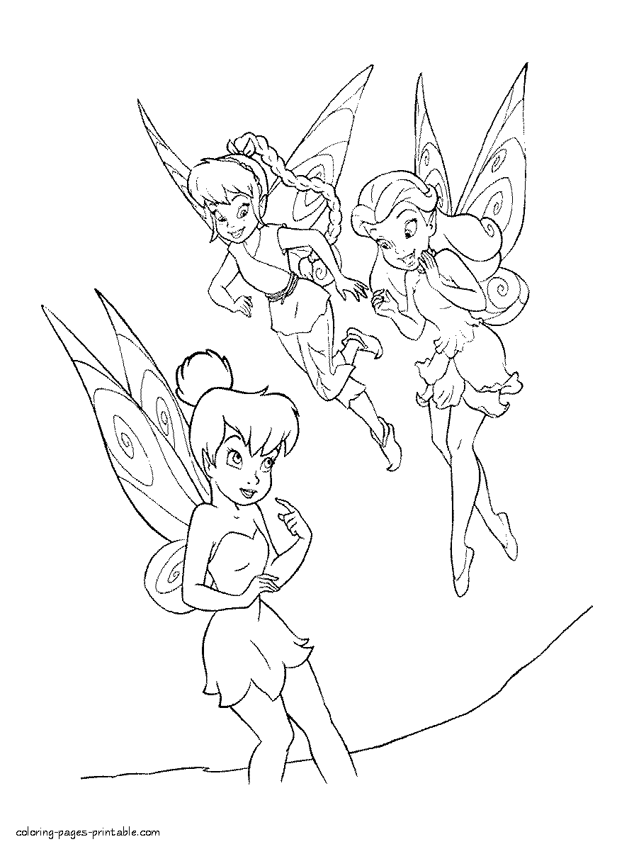 Find coloring pages of Tinkerbell and her fairy friends