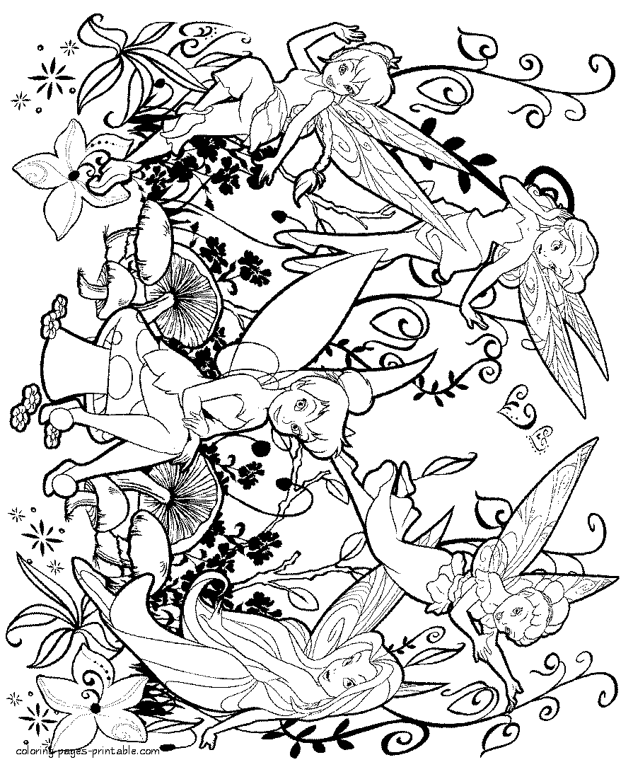 Cool printable coloring pages for a girl. Five fairies