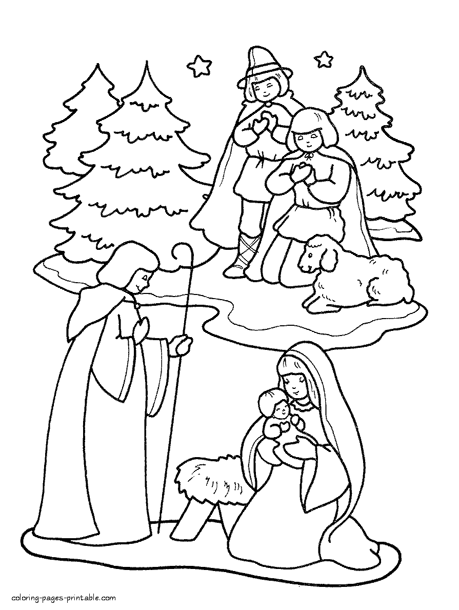 Nativity coloring pages for children