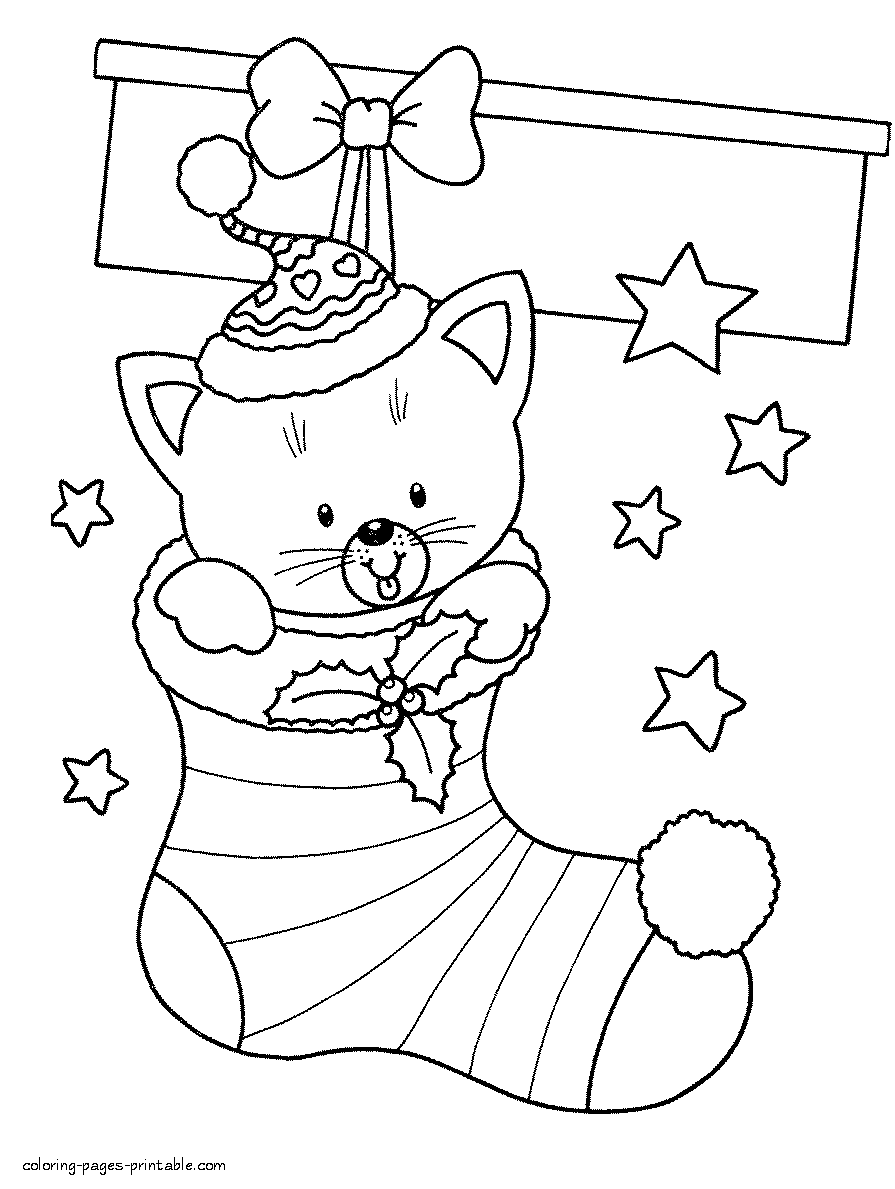 Christmas stocking coloring page for kids