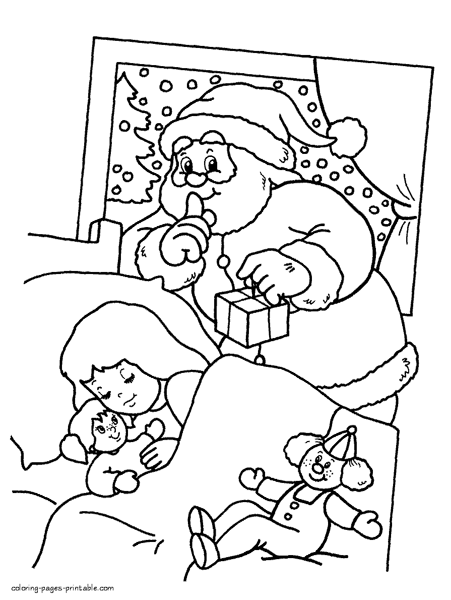 Coloring page - Santa is coming with gift