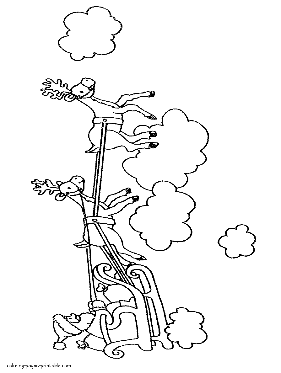 Santa Claus's sleigh. Coloring page for Christmas