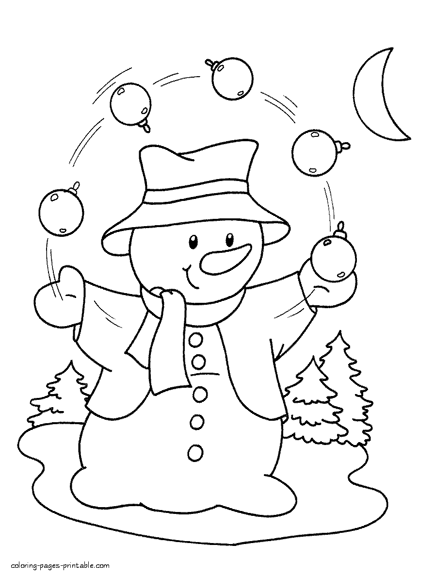 Christmas printable coloring pages. Snowman
