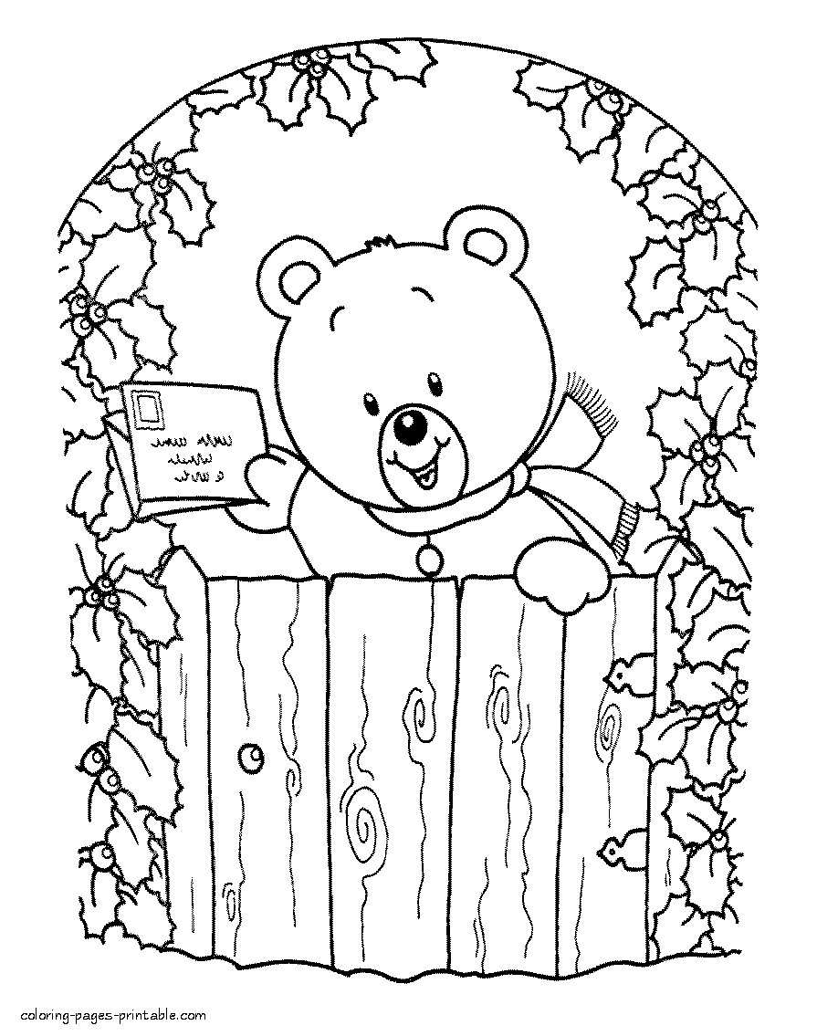Christmas bear. Printable coloring pages for kids