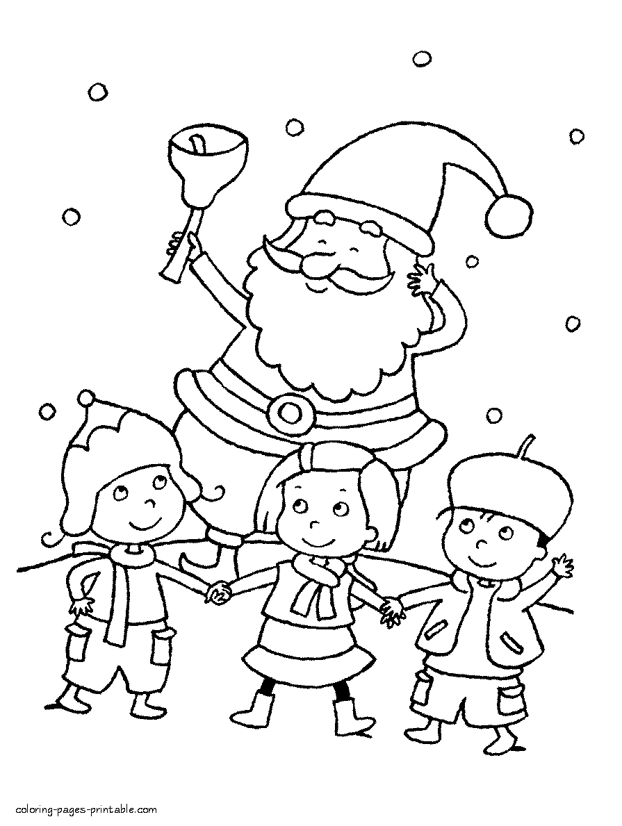 Christmas printables. Santa and children coloring pages