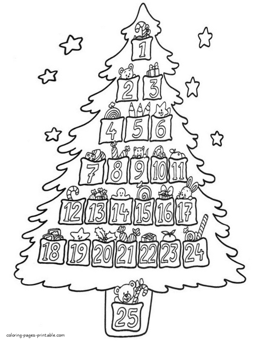 Christmas tree with numbers coloring pages printable