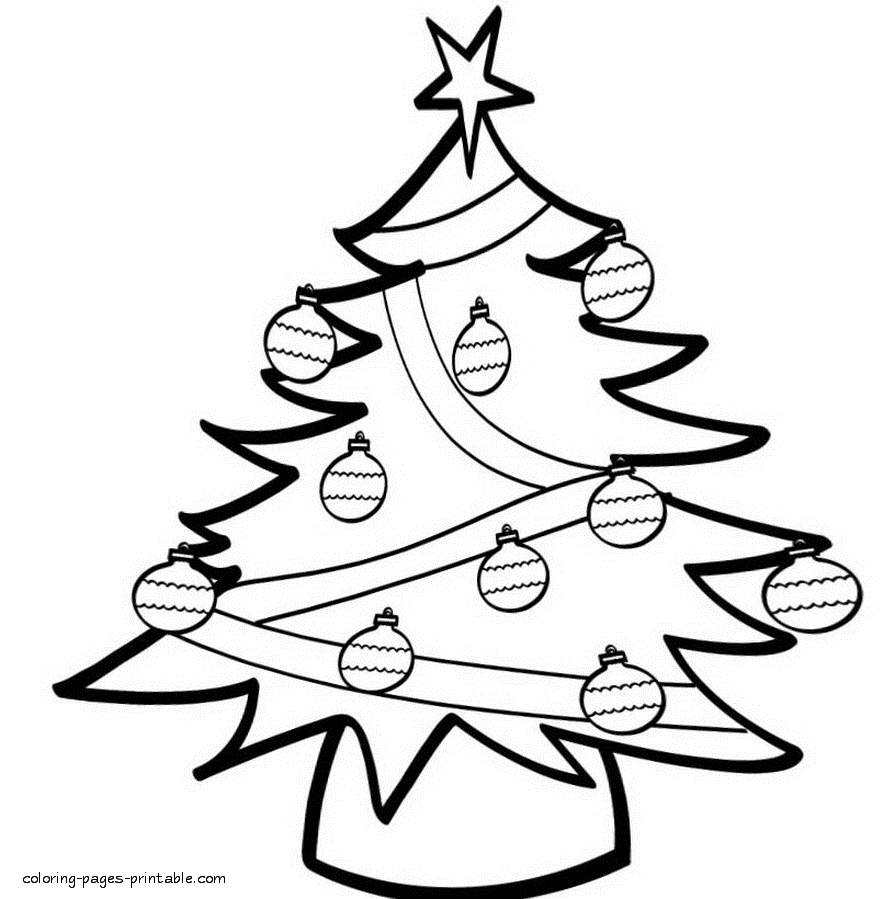Easy Christmas tree coloring pages for kids