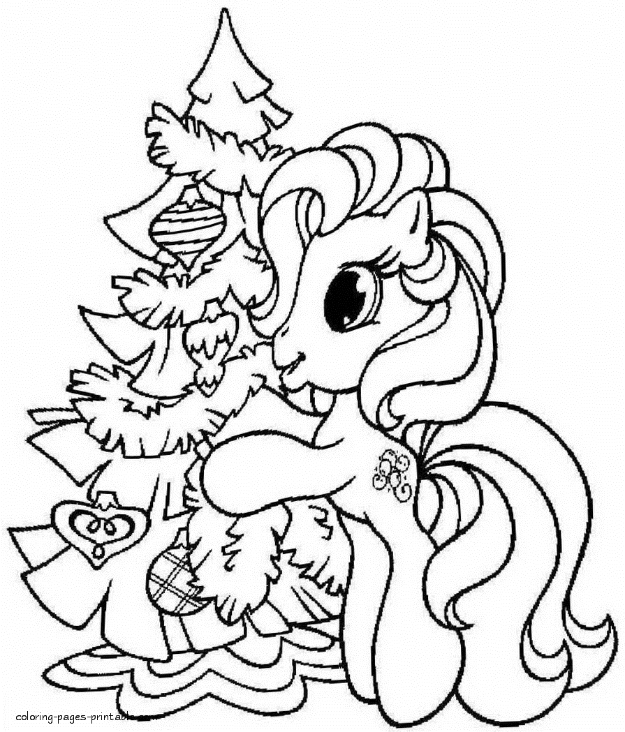 My Little Pony coloring pages for girls. Christmas tree decorating