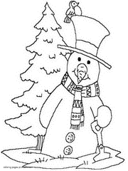Christmas Tree Coloring Pages Snowman Winter Theme