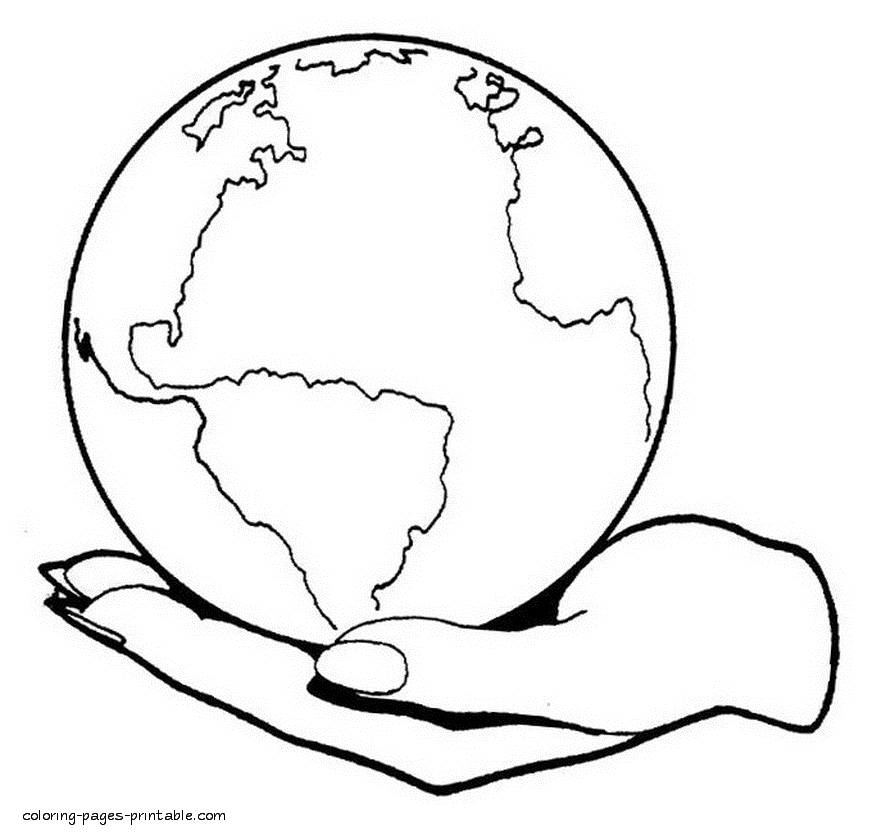 Planet Earth on the palm of hand coloring page