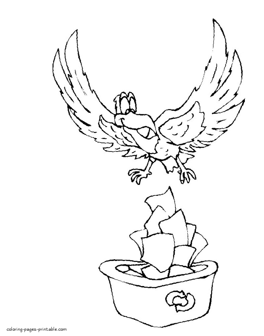 Bird recycling. Coloring pages