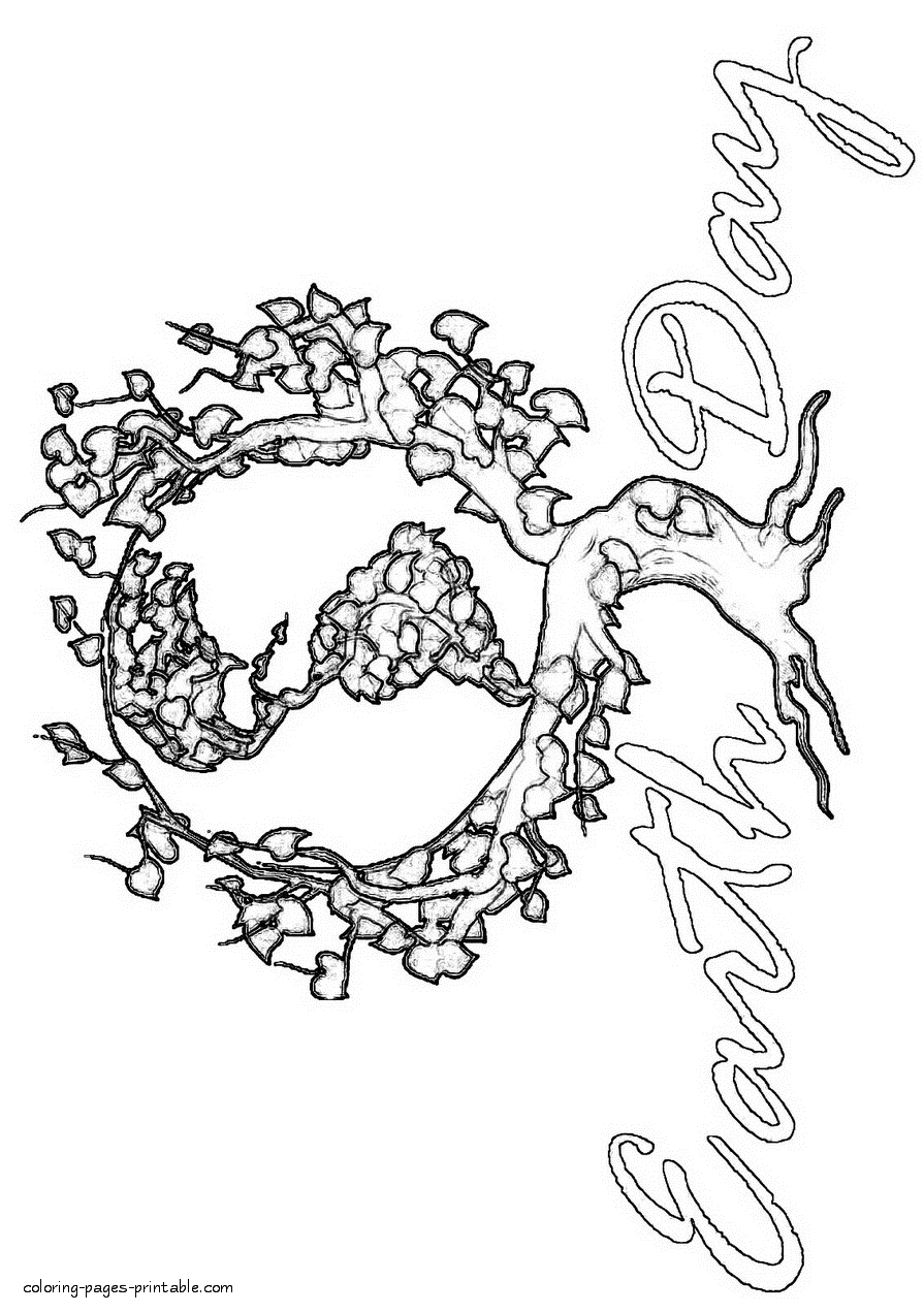 Earth Day tree colouring page