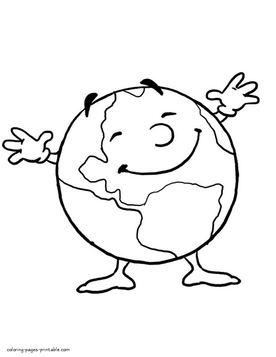 Coloring page of smiling Earth for holiday