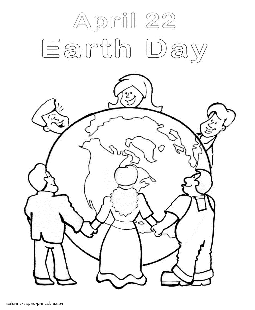 Coloring sheets of the Earth Day. People around the globe