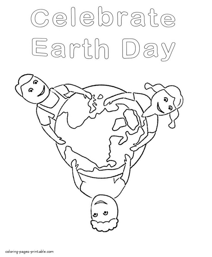 Children keeps the Earth in their hands. Coloring page