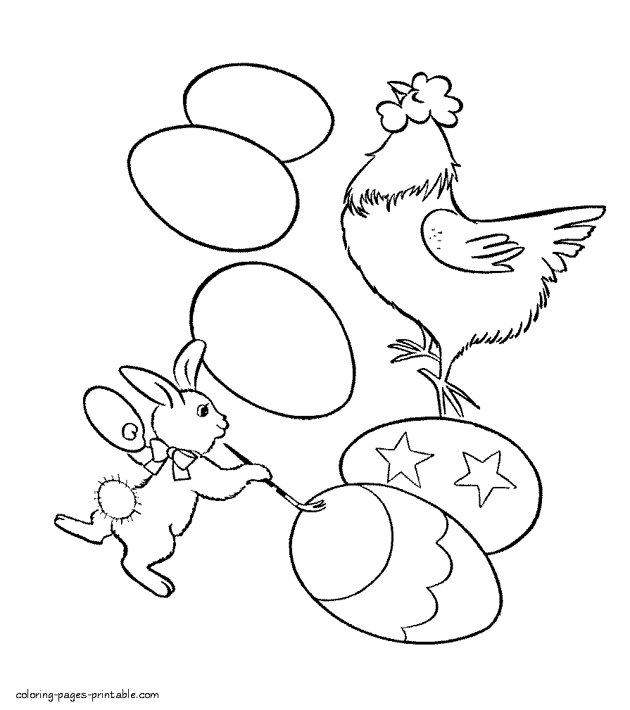 Easter symbols coloring page for print