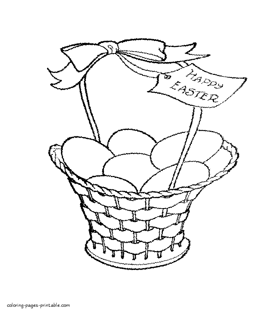 Eggs in the basket. Printable Easter coloring pages