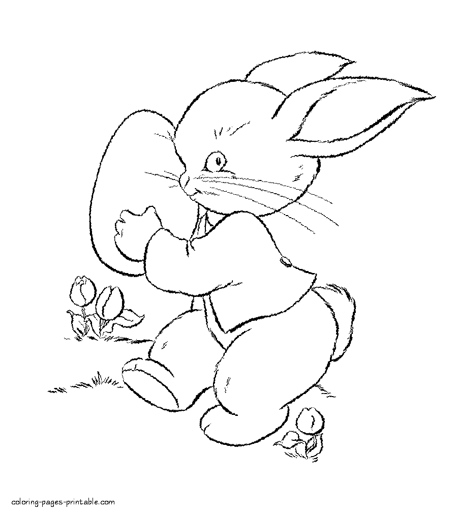 Little bunny and big egg. Coloring page to Easter