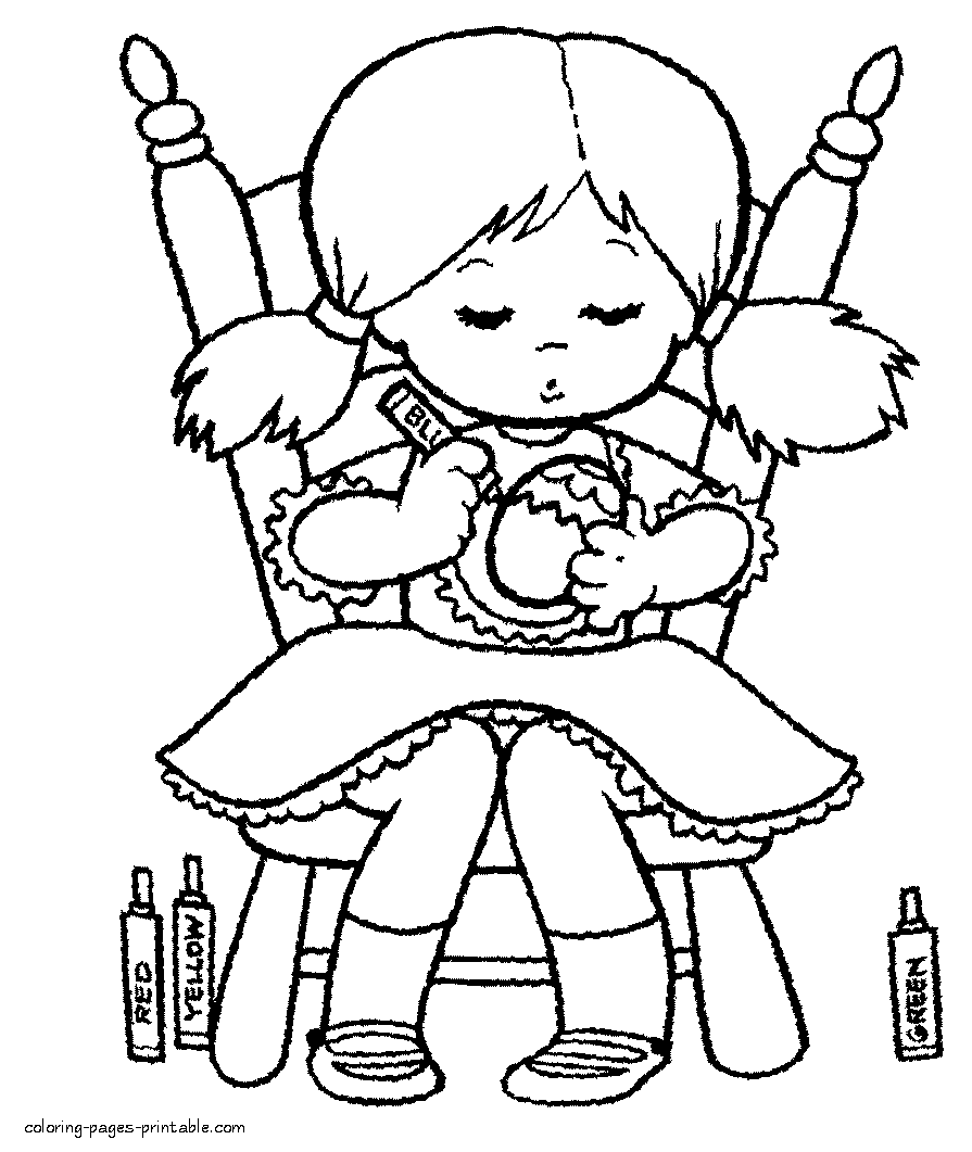 Little girl coloring page. Eve of the Easter
