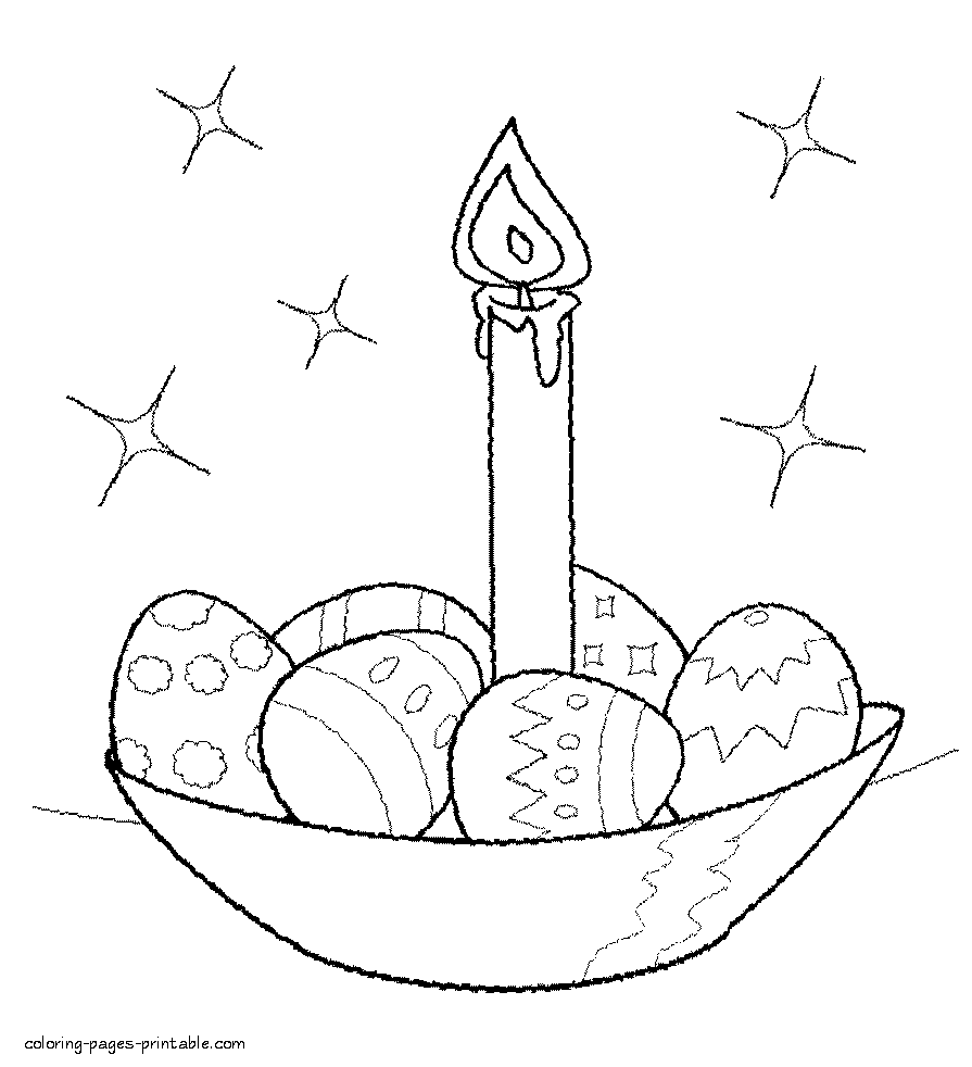 Easter eggs and candle Christian coloring sheet