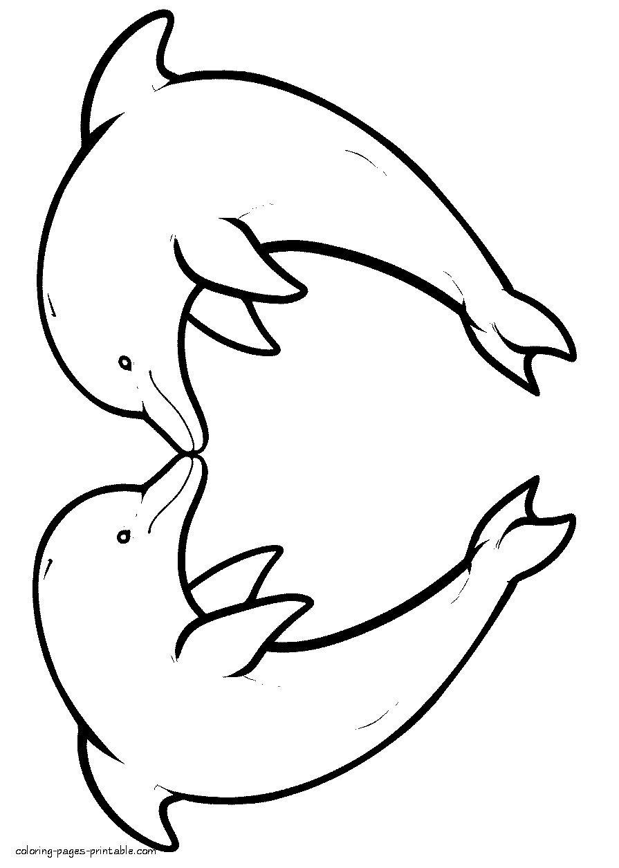 Heart and flowers Two dolphins heart coloring page