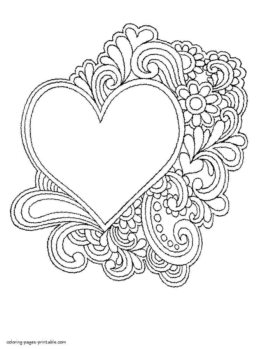 Printable coloring pages hearts and flowers || COLORING ...