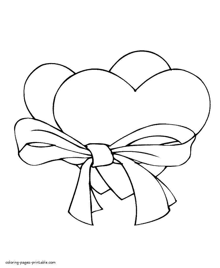 Two hearts tied with a ribbon coloring page