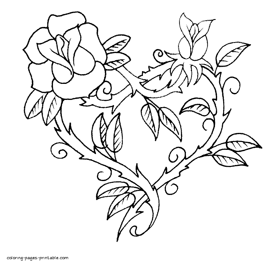 Roses heart coloring page