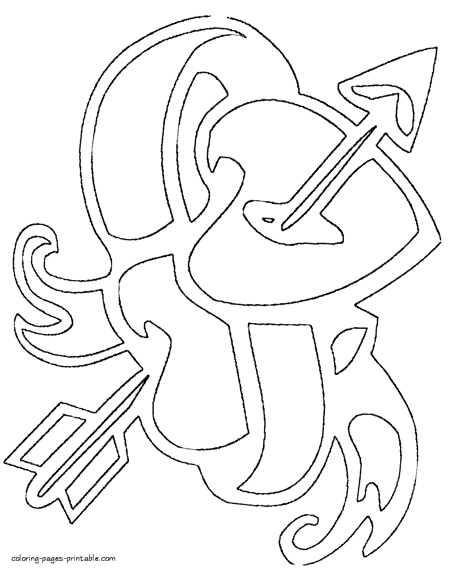 Coloring page of two hearts and arrow