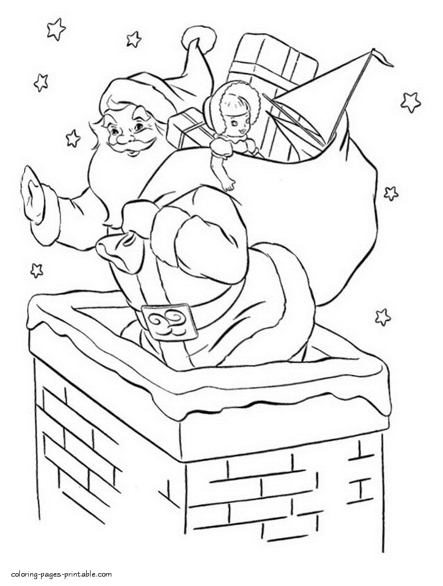 Santa Claus colouring page. Print out free
