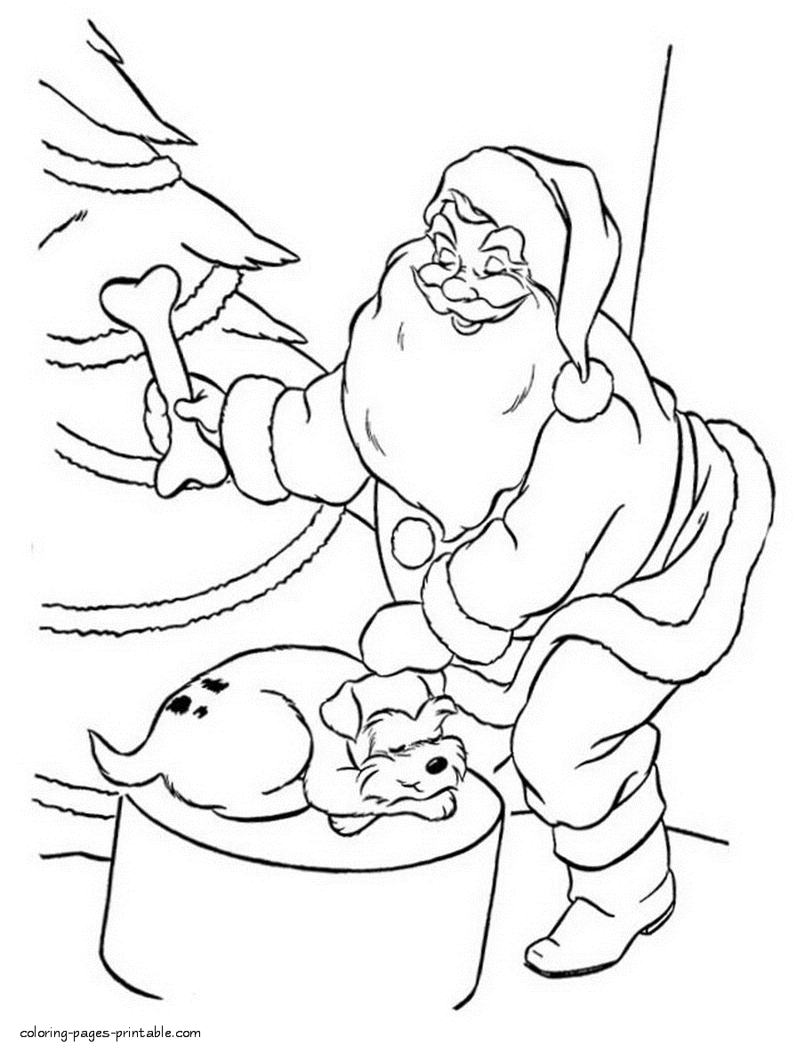 Christmas present for a dog. Coloring pages