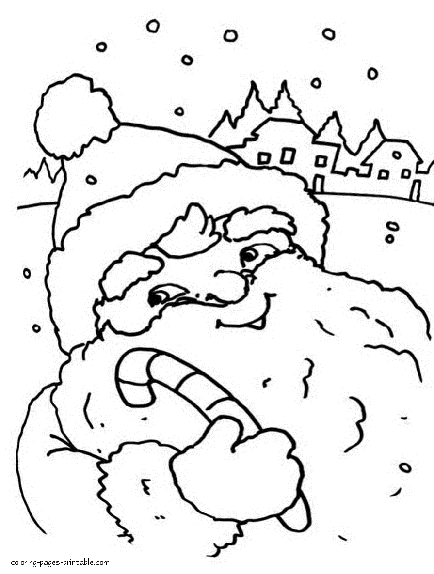 Candy from Santa Claus. Printable coloring pages