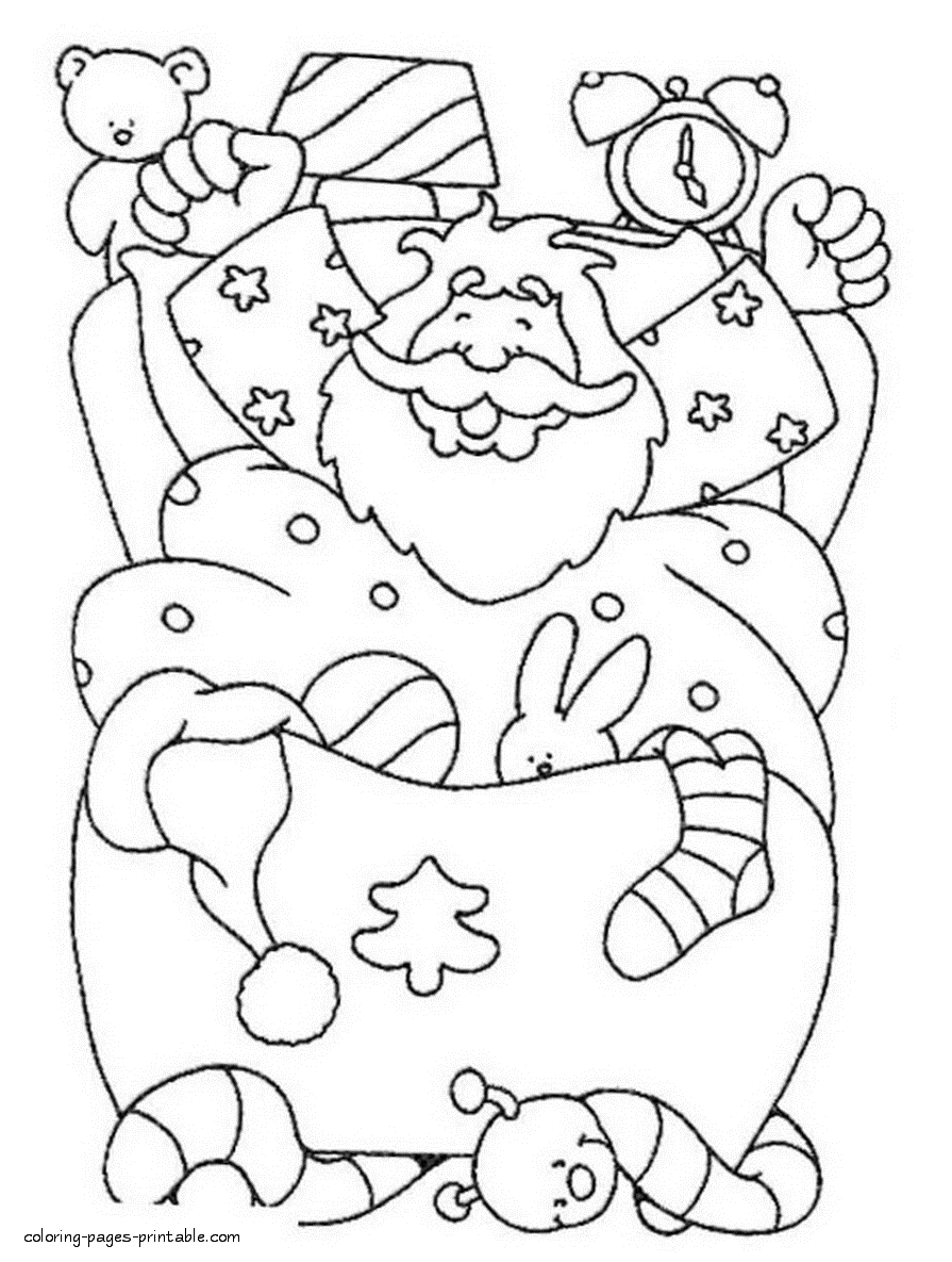 Coloring pages. Santa Claus in his bed