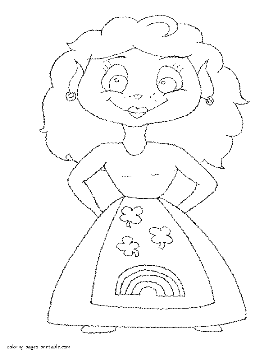 Leprechaun female coloring page for kids