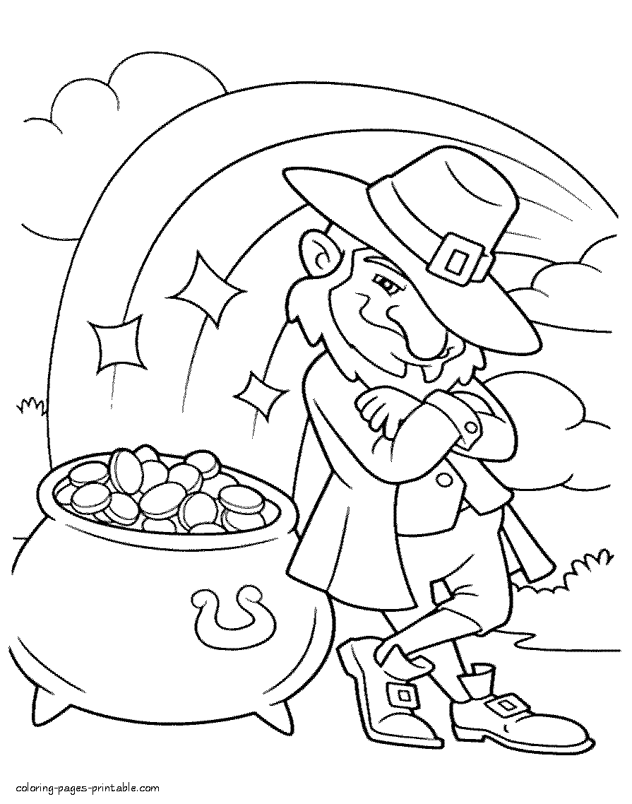 Leprechaun with a pot of gold coloring pages