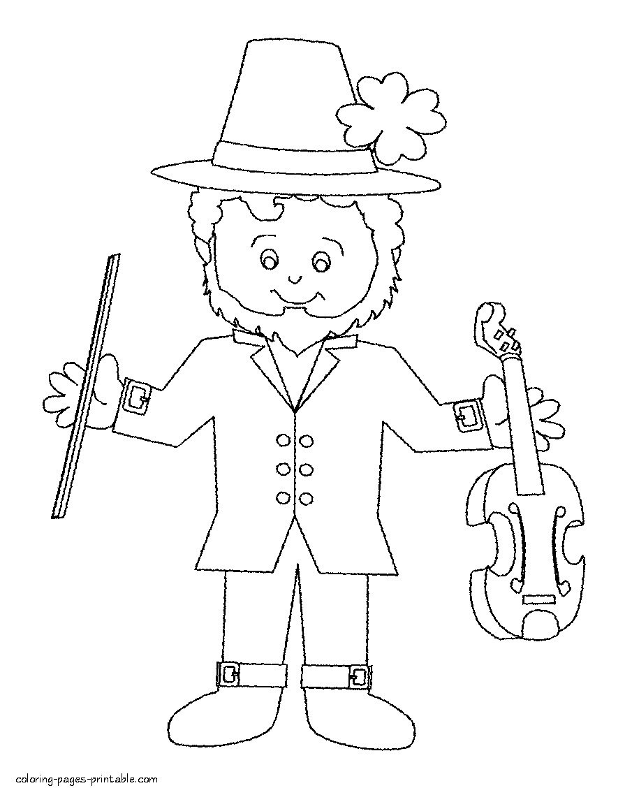 Coloring pages leprechaun with a violin
