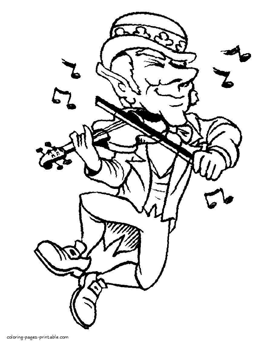 Leprechaun plays violin coloring pages
