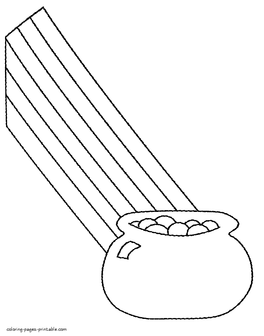 A pot of gold on the end of rainbow. Coloring page for kids
