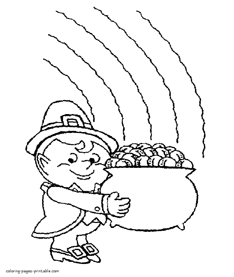 Leprechaun with his full pot. Coloring pages
