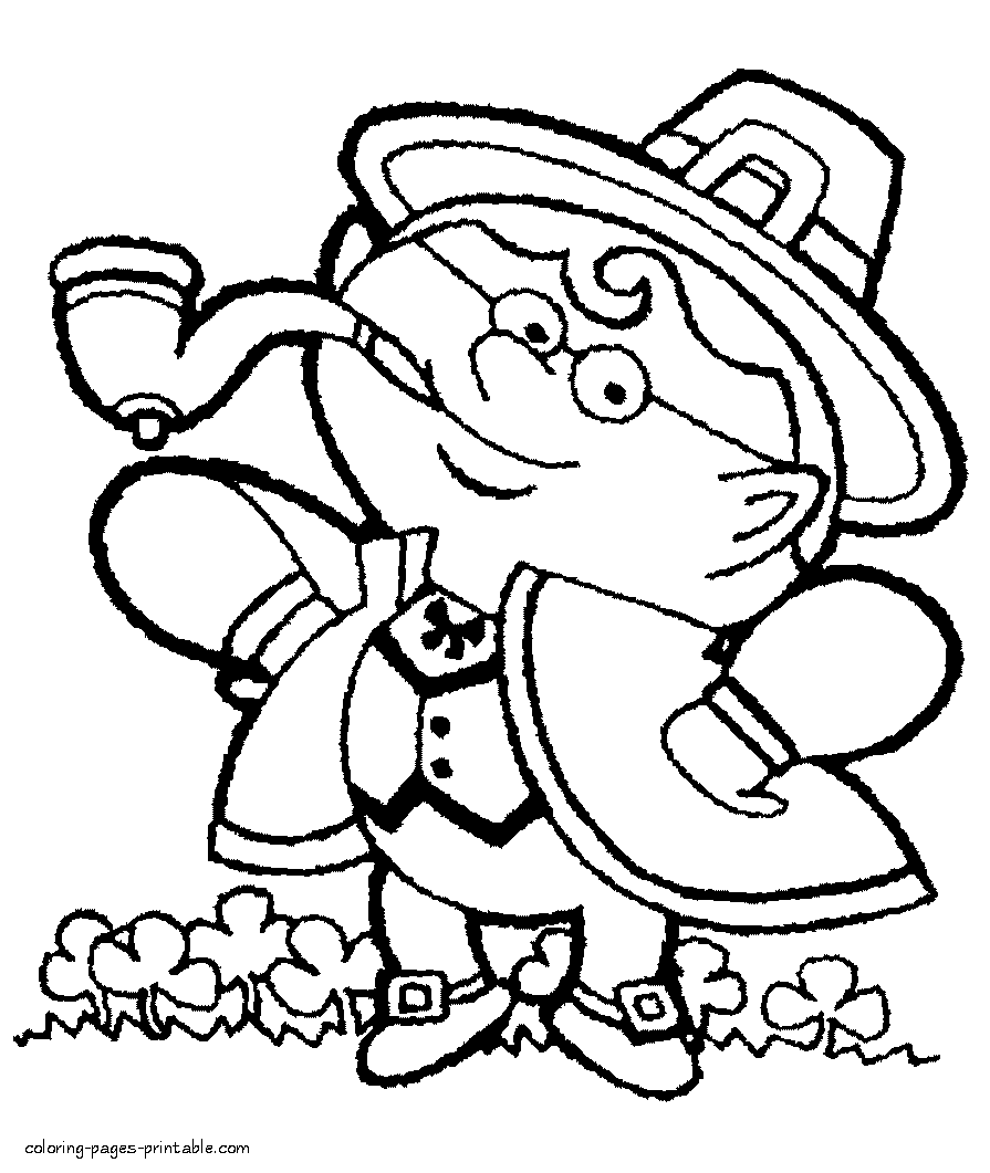 Coloring pages of the leprechaun with a pipe