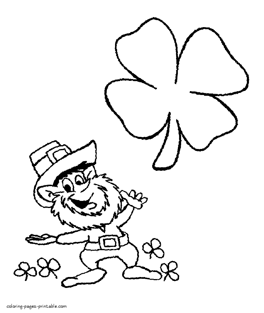 Leprechauns and clover coloring pages for St. Patrick Day