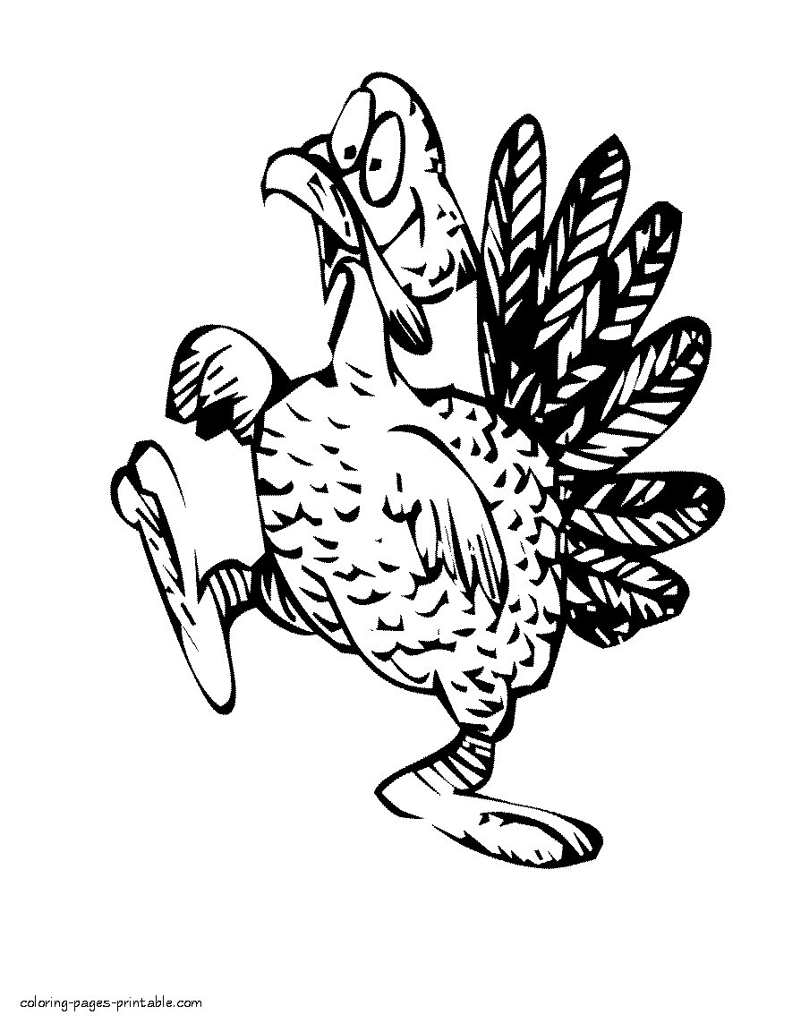 Cartoon Thanksgiving turkey coloring pages