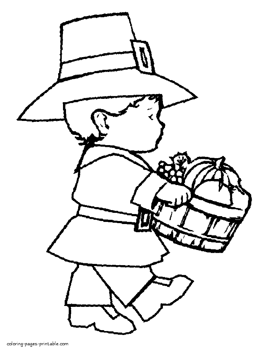 Free printable coloring pages. Thanksgiving pilgrim boy
