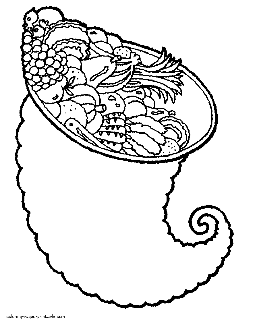 Thanksgiving cornucopia coloring pages for kids