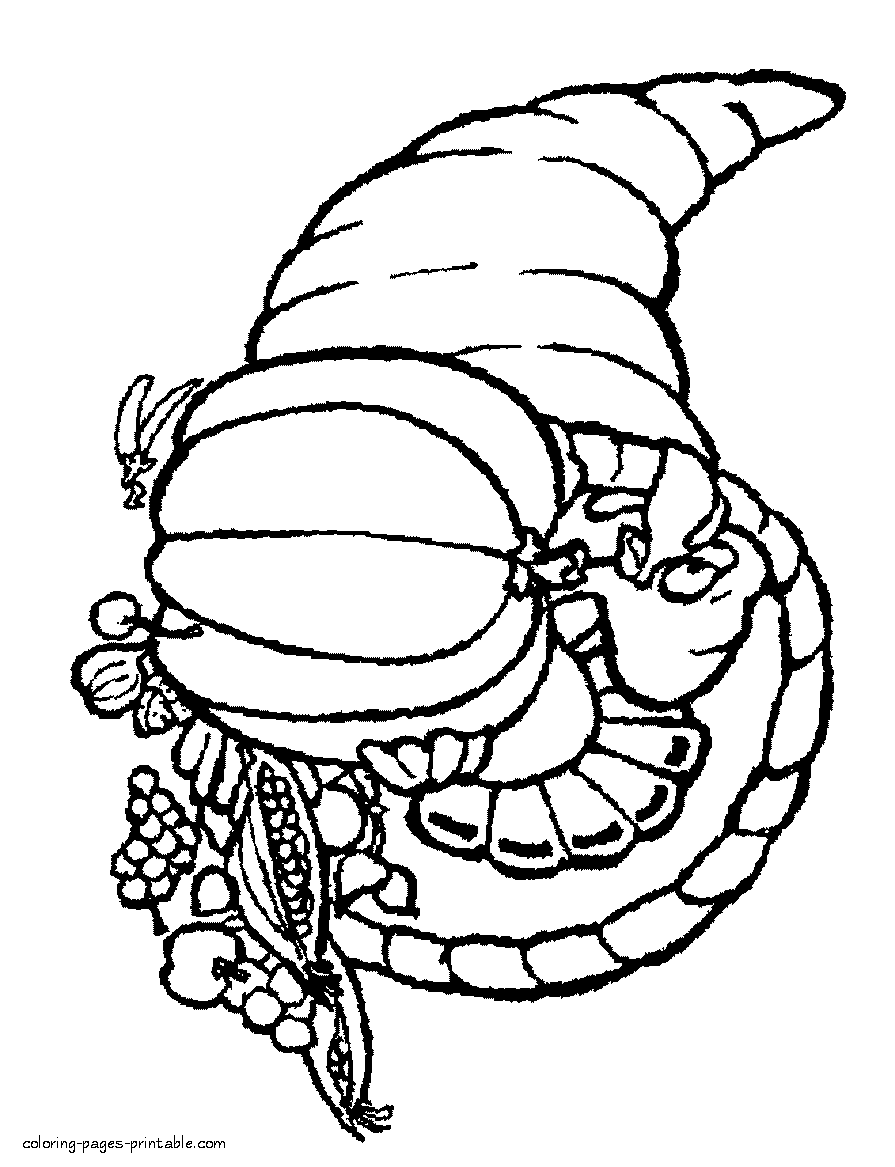 Cornucopia Thanksgiving coloring pages. Download free